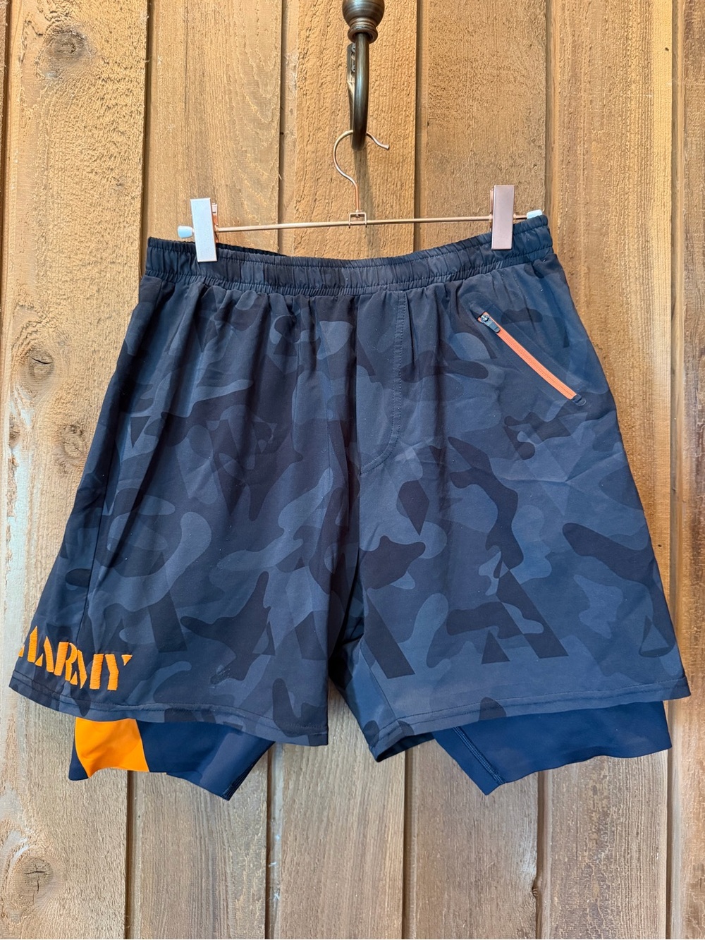 AARMY Men's Camo Performance Shorts with Orange Accents